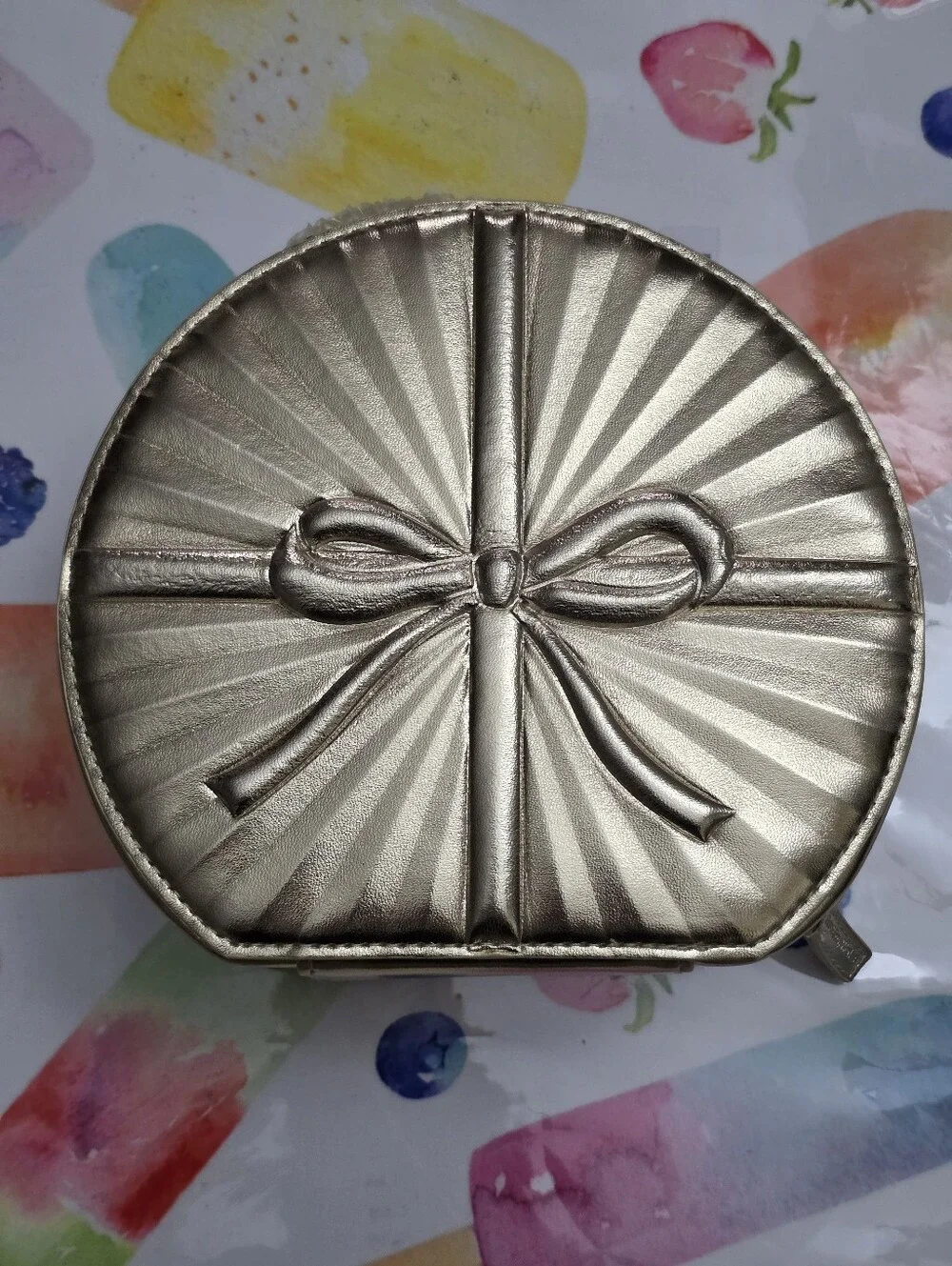 Bath & Body Works Metallic Gold Bow Elegant Cosmetic Case Bag with Mirror NEW